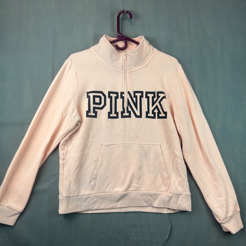 Victoria's Secret PINK Quarter Zip Collared Sweatshirt Size Large Color Pink